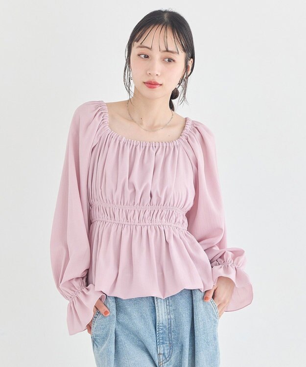 earth music&ecology バルーンヘムブラウス Pink