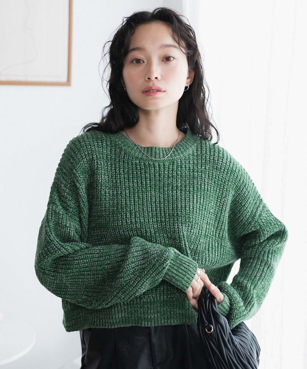 WEGO ミックスカーラーショートニット グリーン