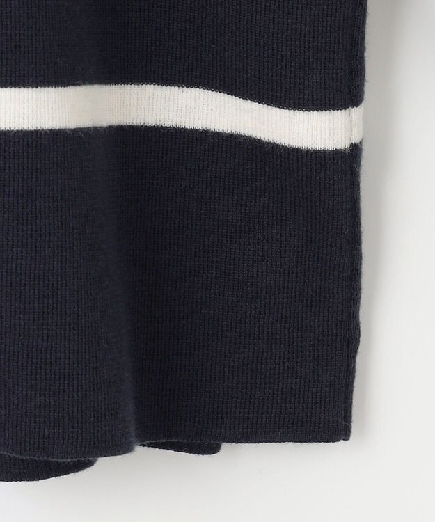 自由区 【洗える】コットンウールハイゲージボーダー ニット ネイビー×オフ