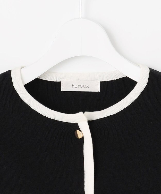 Feroux バイカラーリボンニット カーディガン ブラック系