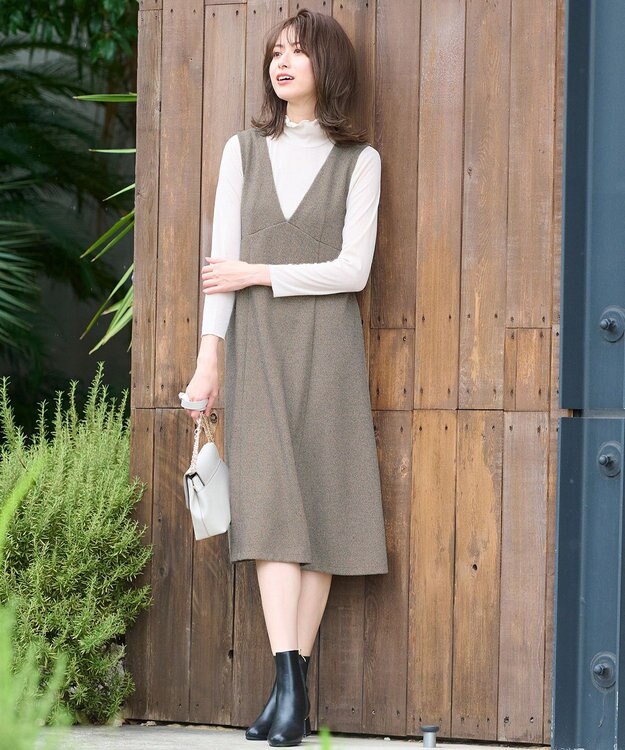 ANY SIS 【洗える】カットツイード ジャンパースカート ベージュ