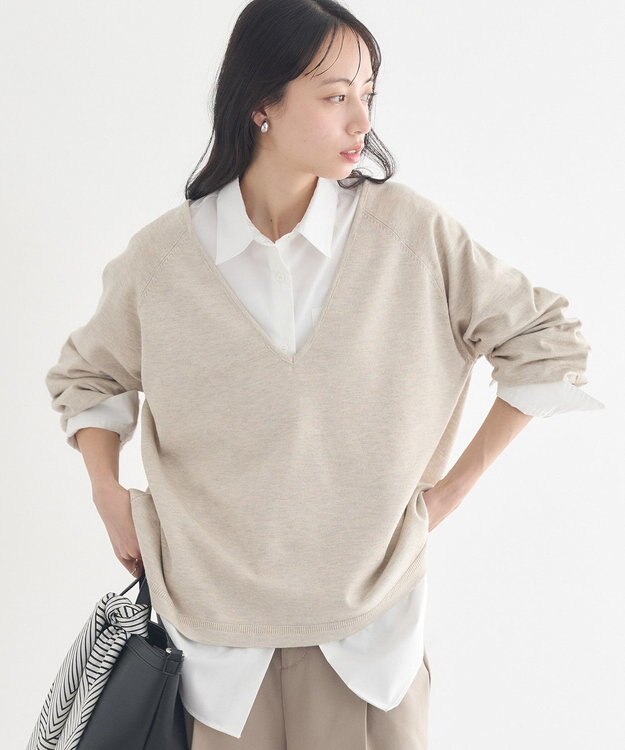 earth music&ecology ディープＶネックプルオーバー Beige
