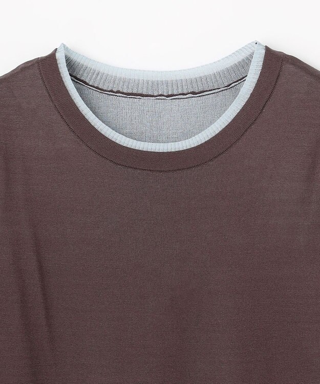 ANY カラーレイヤードニットTシャツ モカ×ブルー