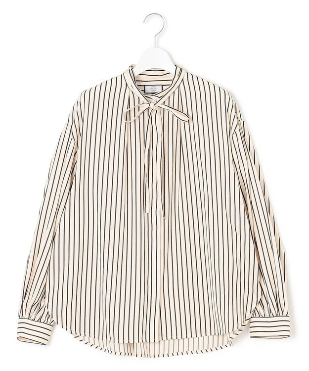 J.PRESS YORK STREET 【WOMEN】ワンウォッシュタイプライター リボンタイバンドカラー ブラウス ブラック系1