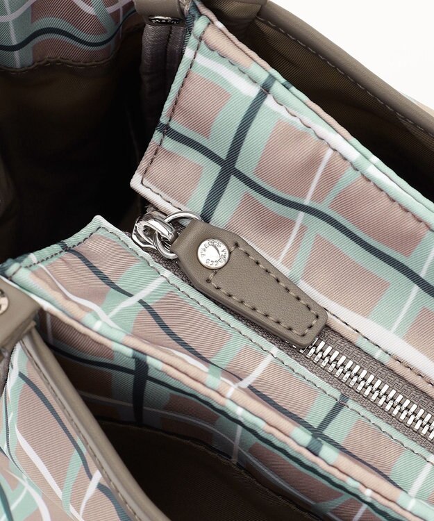 Y'SACCS ドローイングチェックトートバッグ グレージュ