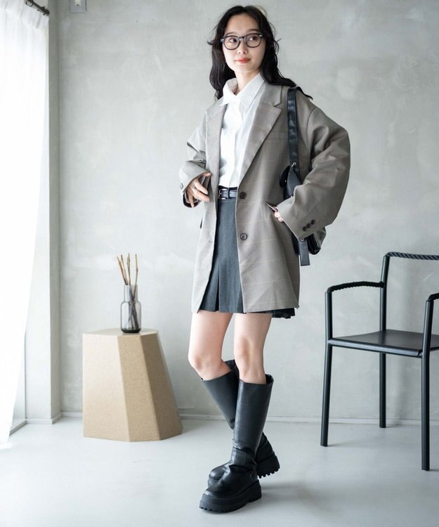 WEGO ボクシーテーラードジャケット ベージュチェック1