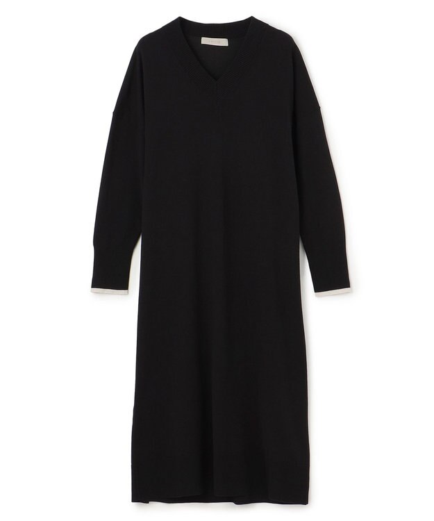 UNFILO L 【Lサイズ・WEB限定】マイビューティニット  Vネックワンピース ブラック
