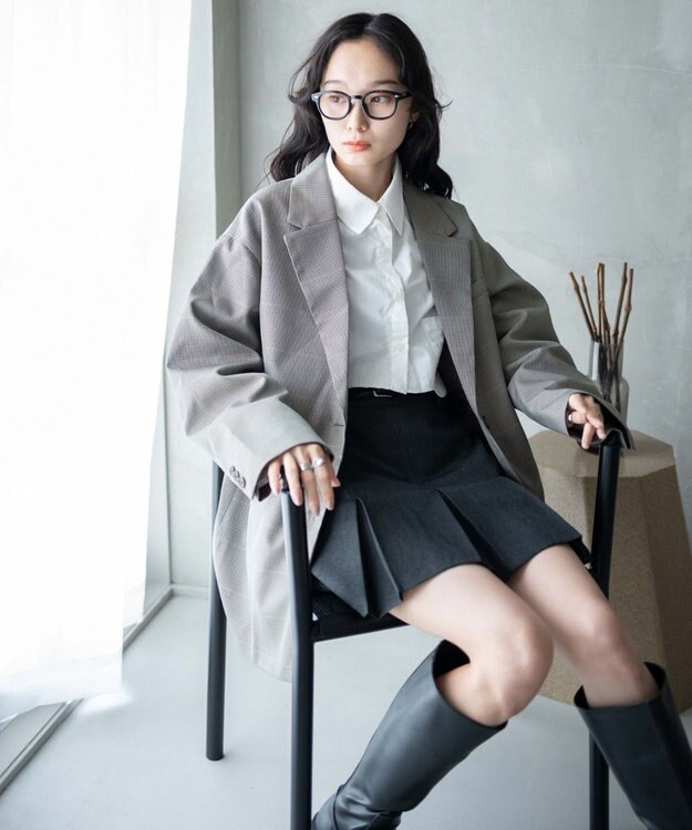 WEGO ボクシーテーラードジャケット ベージュチェック1