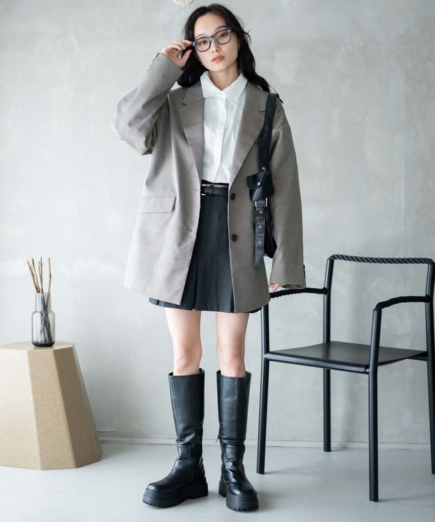 WEGO ボクシーテーラードジャケット ベージュチェック1