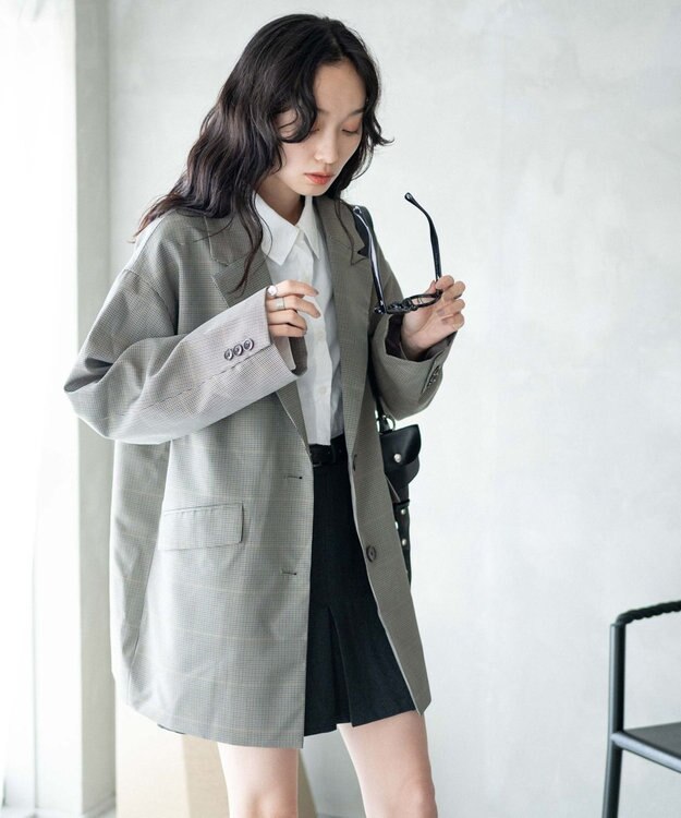 WEGO ボクシーテーラードジャケット ベージュチェック1