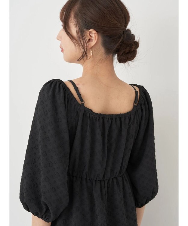 earth music&ecology ２ｗａｙパフスリーブ表面感ワンピース Black