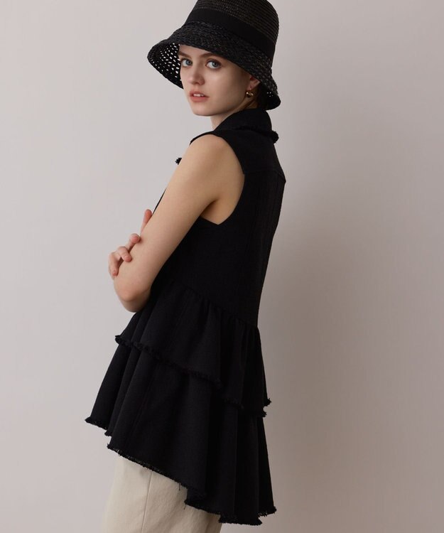 GRACE CONTINENTAL ツイードフリンジジレ ブラック