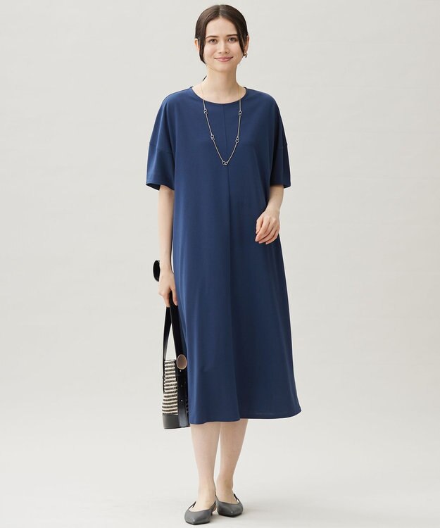 自由区 S 【接触冷感・UVカット・吸水速乾・抗菌防臭・洗える】ハイカウントモクロディ ワンピース コバルトブルー