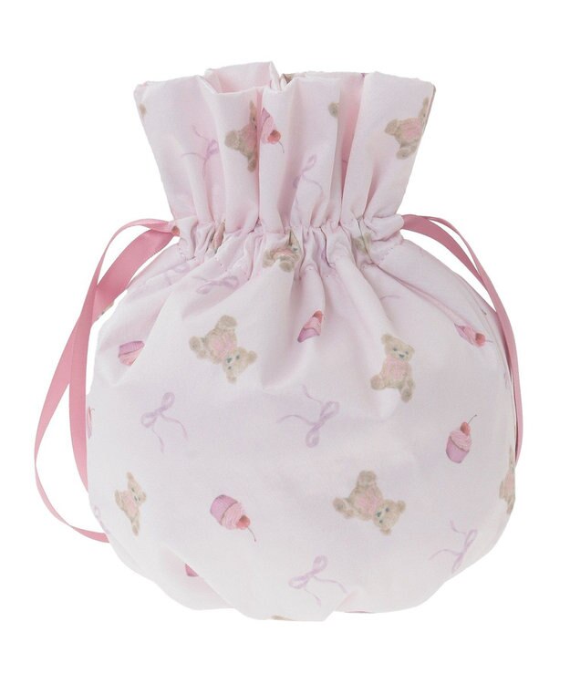 Maison de FLEUR ベア総柄巾着ポーチ Pink