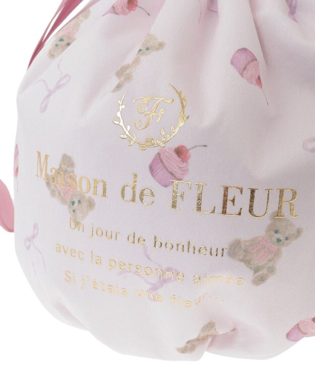 Maison de FLEUR ベア総柄巾着ポーチ Pink