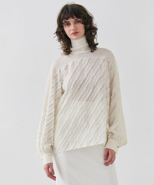 BEIGE， 【洗える】BANKSIA / ニットコンビカットジャカードブラウス Meringue