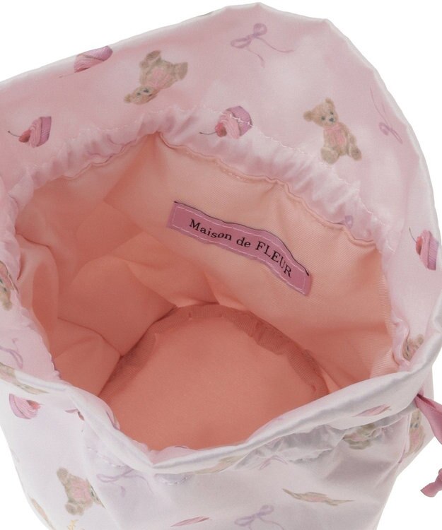 Maison de FLEUR ベア総柄巾着ポーチ Pink