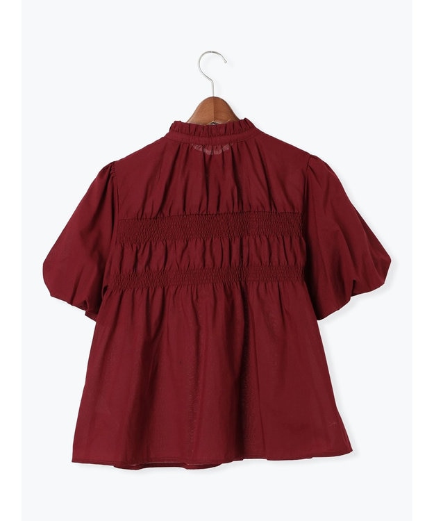 Te chichi スタンドフリル5分袖シャーリングブラウス ボルドー