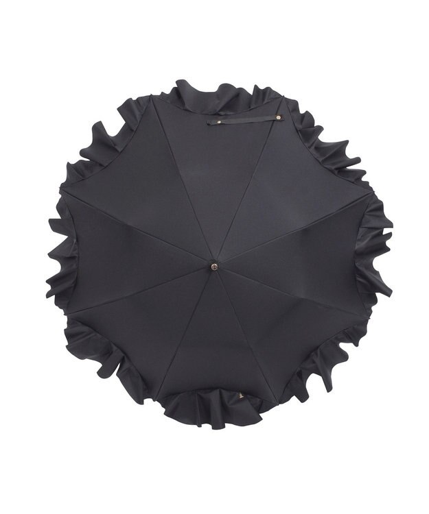 MOONBAT 【1級遮光/遮熱/UV】LANVIN en Bleu (ランバン オン ブルー)晴雨兼用日傘 ラッフルフリル 無地 チャーム付き 折りたたみ傘 楽折 ブラック