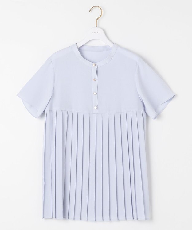 ANY SIS L 【洗える】ジョーゼットプリーツコンビ ブラウス ライトブルー