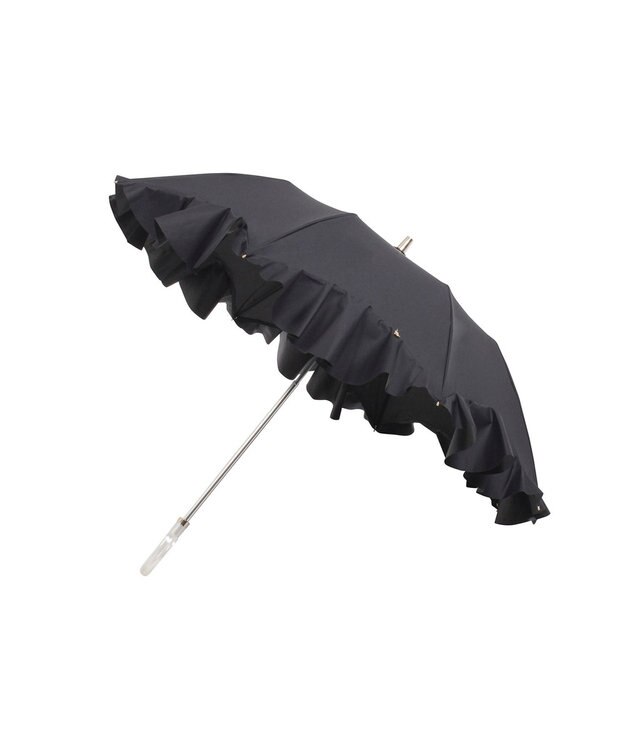 MOONBAT 【1級遮光/遮熱/UV】LANVIN en Bleu (ランバン オン ブルー)晴雨兼用日傘 ラッフルフリル 無地 チャーム付き 折りたたみ傘 楽折 ブラック