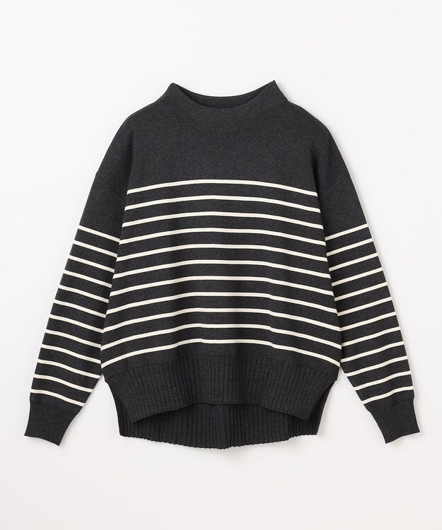 ANY L 【新色追加】ハイネックデイリーニット チャコール×オフ