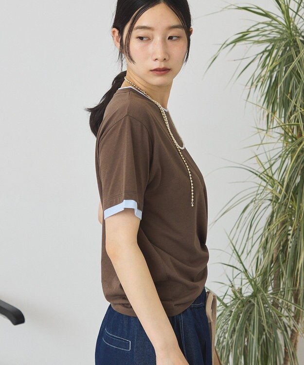 AMERICAN HOLIC 配色レイヤード風シアーＴシャツ Brown