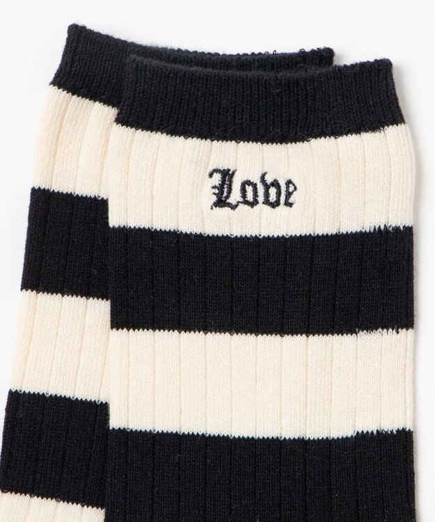 WEGO ロゴ刺繍ボーダークルーソックス ブラック