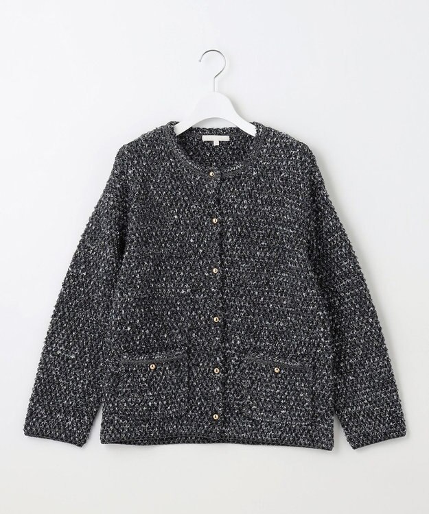 自由区 S ツイード調ニット ジャケット ダークネイビー系