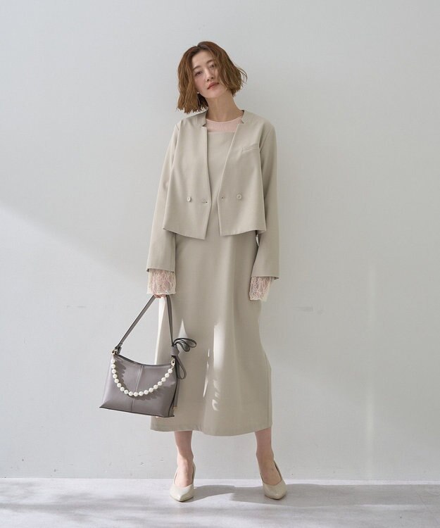 YECCA VECCA 【2点SET】ショートジャケットセットキャミワンピース Light Beige