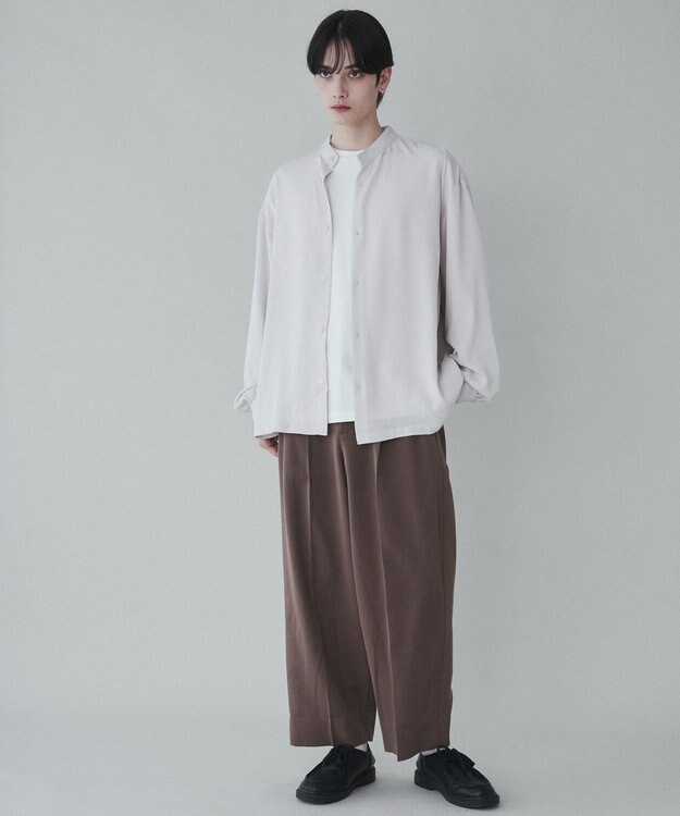 WEGO トロミBIGバンドカラーシャツ ライトベージュ