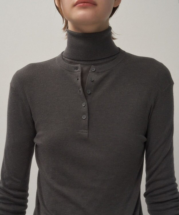 ATON TENCEL SILK CIRCULER RIB | ヘンリーネックセーター CHAROCAL GRAY
