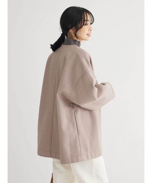 Green Parks 洗えるノーカラーショートコート Gray Beige