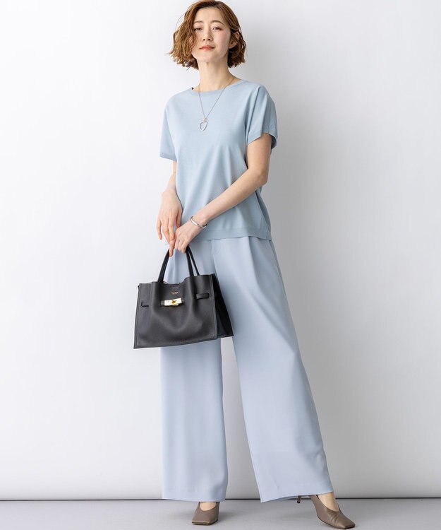 23区 【先行予約】レーヨンポリエステルストレッチ プルオーバー ニット スカイブルー系