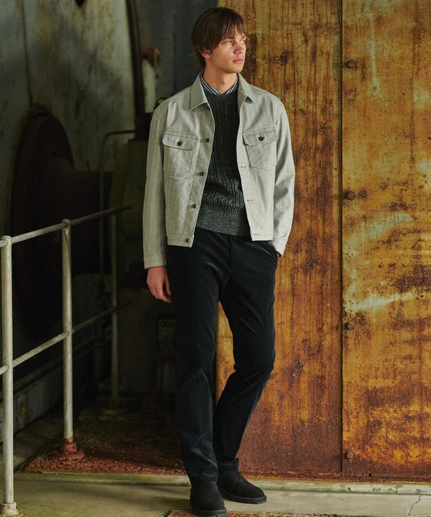 JOSEPH ABBOUD 【イタリア素材/ストレッチ】ヘリンボンモールスキンワーク ジャケット ライトグレー系