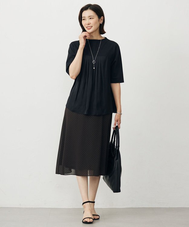 J.PRESS LADIES 【洗える】ドットフロッキープリント フレア スカート ブラウンベース系