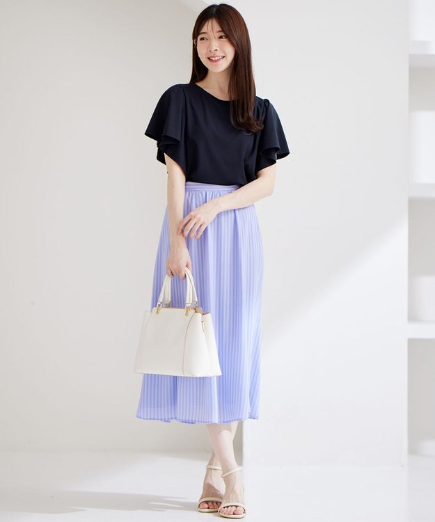 ANY SIS 【洗える】フリルスリーブ カットソー ネイビー