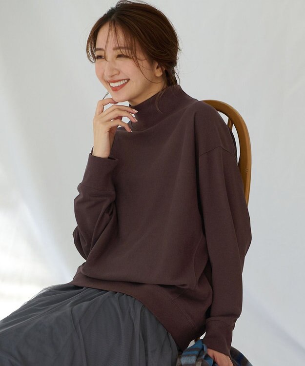 ANY 【洗濯機可】ミニ裏毛モックネックプルオーバー ブラウン