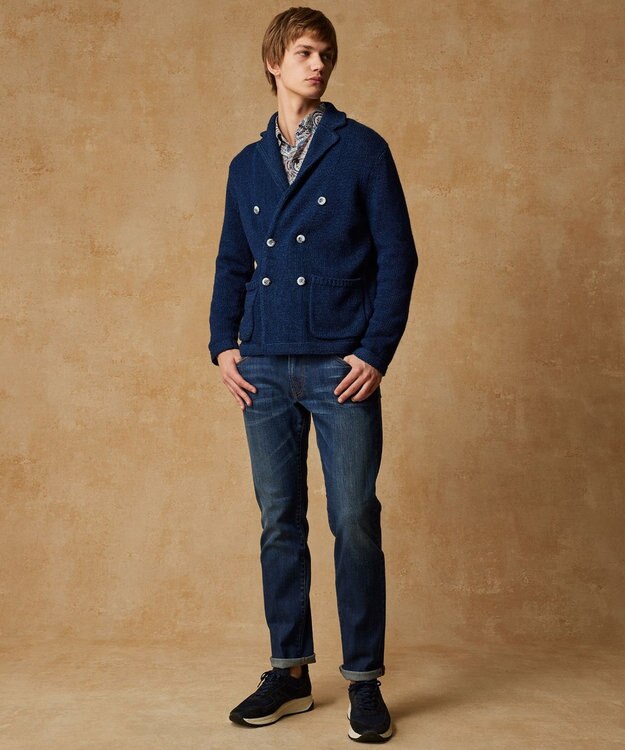 JOSEPH ABBOUD 【イタリア糸使用】コットンリリヤーン ニット ジャケット ダルブルー系