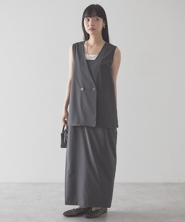 AMERICAN HOLIC 【2点セット・マルチ機能】フリルジレ＋Iラインワンピース Charcoal Gray