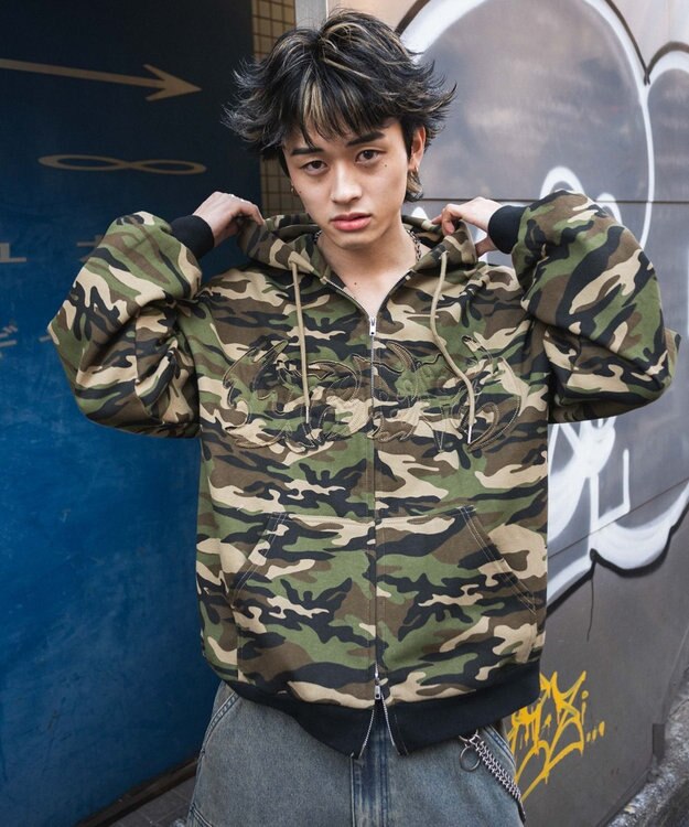 WEGO 【ユニセックス着用ITEM/MLサイズ展開】カモフラグラフィックZIPパーカー 柄1