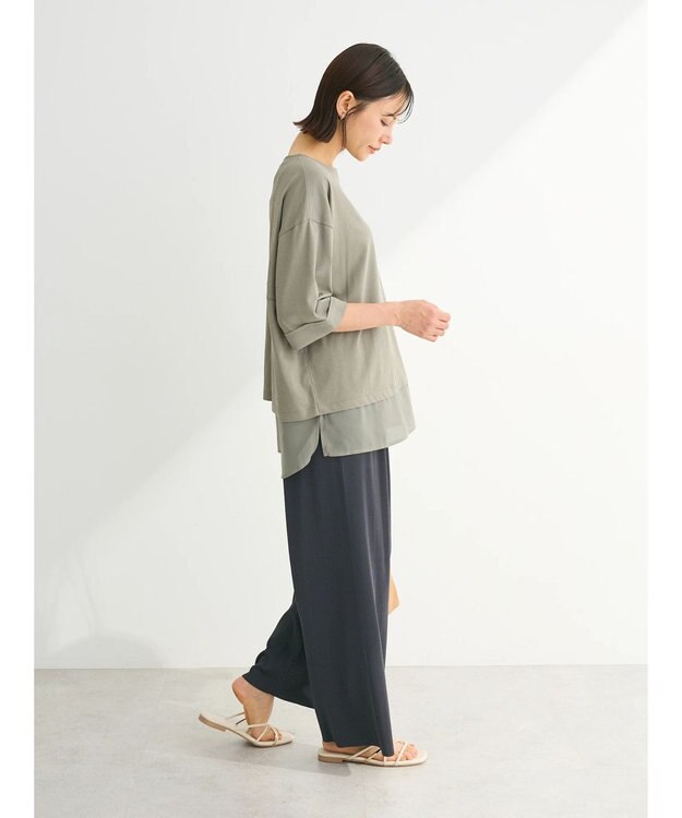 Green Parks ５分袖裾シアードッキングチュニック Khaki