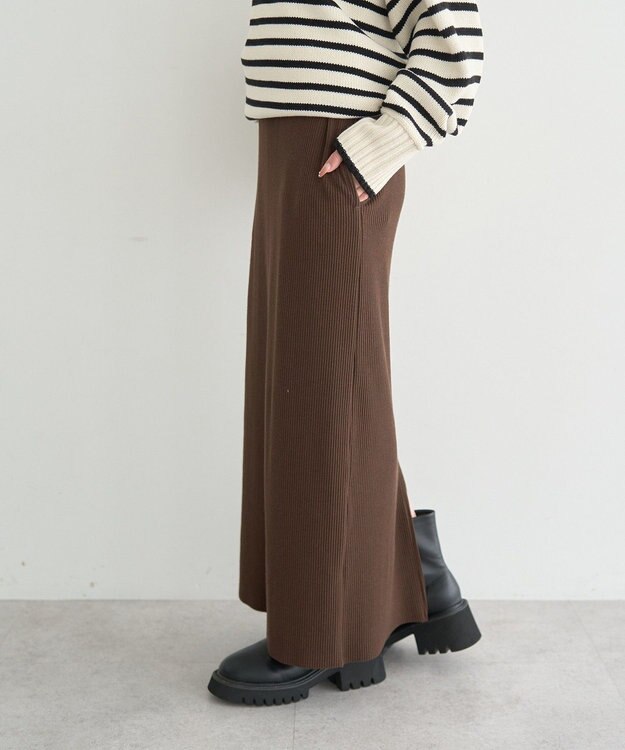 earth music&ecology セルフカットテレコナロースカート Brown