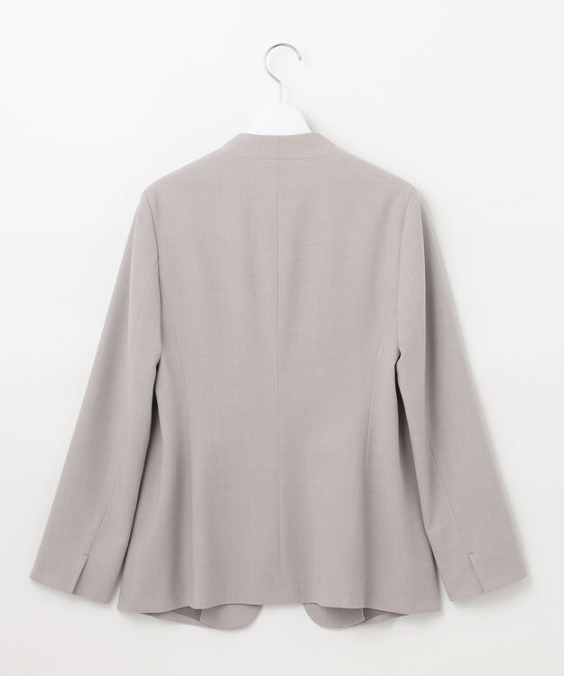 自由区 【セットアップ対応・洗える】ウールブレンドセットアップノーカラー ジャケット ライトグレー系