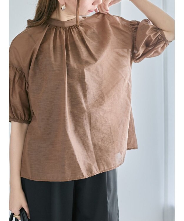 Te chichi レザーライクバックリボンブラウス ブラウン