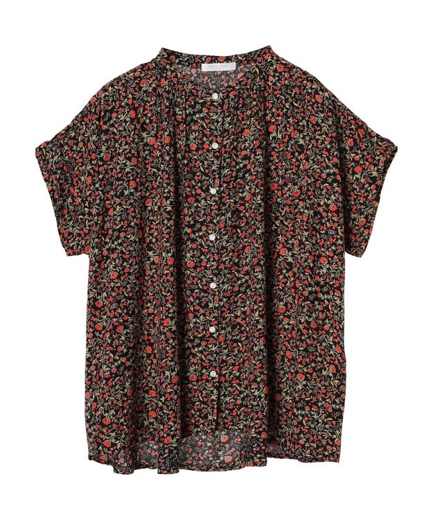 Green Parks アソート柄さらっとレーヨンブラウス Flower Black