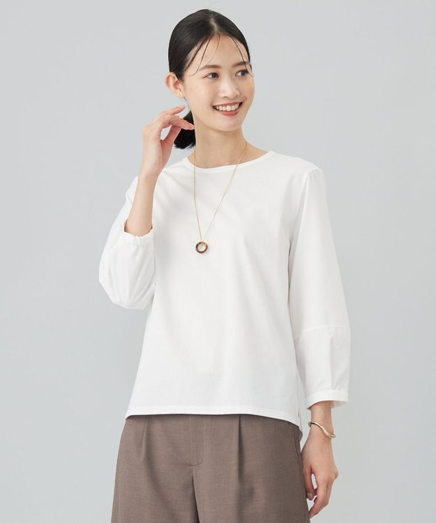 J.PRESS LADIES L プレーティングジャージー タックスリーブ カットソー ホワイト系