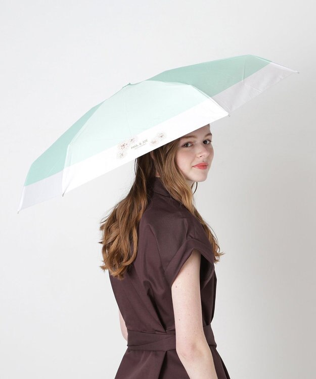 MOONBAT 【WEB限定/一級遮光99.99%】晴雨兼用折りたたみ日傘 ポール&ジョー(PAUL & JOE ACCESSOIRES)クリザンテーム/バイカラー 雨の日OK 遮熱 簡単開閉 UV 晴雨兼用 ミントグリーン