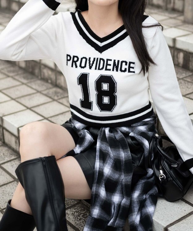 WEGO ナンバリングコンパクトニット ホワイト