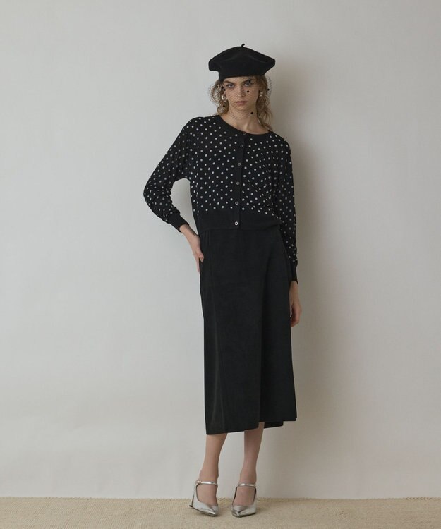 GRACE CONTINENTAL ドットフロッキーニットカーディガン ブラック